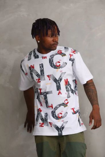 Unisex Baskılı Oversize T-Shirt - Beyaz resmi