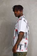 Unisex Baskılı Oversize T-Shirt - Beyaz resmi