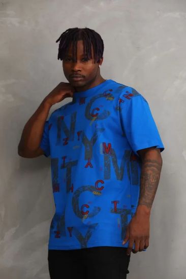 Unisex Baskılı Oversize T-Shirt - Mavi resmi