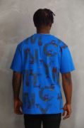Unisex Baskılı Oversize T-Shirt - Mavi resmi