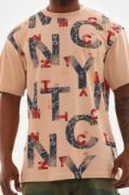 Unisex Baskılı Oversize T-Shirt - Bej resmi