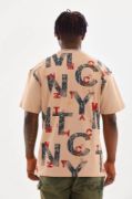 Unisex Baskılı Oversize T-Shirt - Bej resmi
