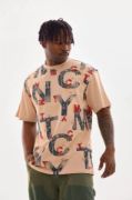 Unisex Baskılı Oversize T-Shirt - Bej resmi