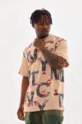 Unisex Baskılı Oversize T-Shirt - Bej resmi