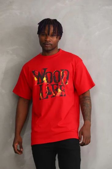 Unisex Baskılı Oversize T-Shirt - Kırmızı resmi