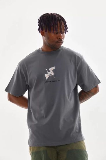 Unisex Baskılı Oversize T-Shirt - Füme resmi