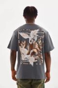 Unisex Baskılı Oversize T-Shirt - Füme resmi