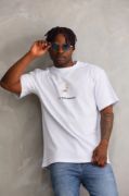 Unisex Baskılı Oversize T-Shirt - Beyaz resmi