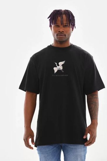 Unisex Baskılı Oversize T-Shirt - Siyah resmi