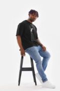 Unisex Baskılı Oversize T-Shirt - Siyah resmi