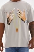 Unisex Baskılı Oversize T-Shirt - Gri resmi