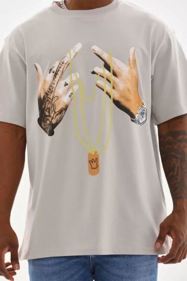 Unisex Baskılı Oversize T-Shirt - Gri resmi