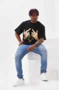 Unisex Baskılı Oversize T-Shirt - Siyah resmi