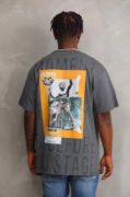 Unisex Baskılı Oversize T-Shirt - Füme resmi