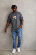 Unisex Baskılı Oversize T-Shirt - Füme resmi