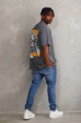 Unisex Baskılı Oversize T-Shirt - Füme resmi