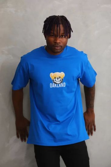 Unisex Baskılı Oversize T-Shirt - Mavi resmi