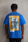 Unisex Baskılı Oversize T-Shirt - Mavi resmi