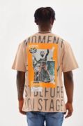 Unisex Baskılı Oversize T-Shirt - Bej resmi