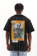 Unisex Baskılı Oversize T-Shirt - Siyah resmi