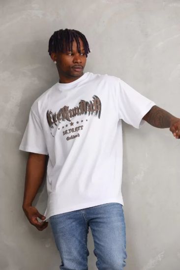 Unisex Baskılı Oversize T-Shirt - Beyaz resmi
