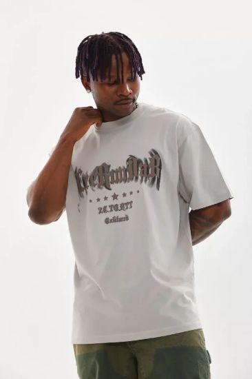 Unisex Baskılı Oversize T-Shirt - Gri resmi