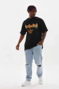 Unisex Baskılı Oversize T-Shirt - Siyah resmi