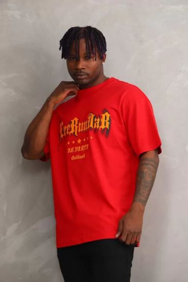 Unisex Baskılı Oversize T-Shirt - Kırmızı resmi