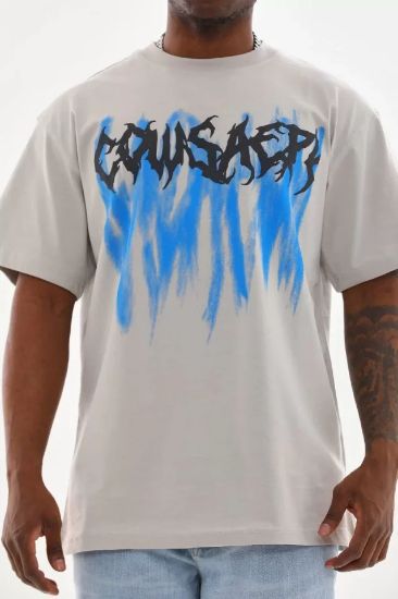 Unisex Baskılı Oversize T-Shirt - Gri resmi