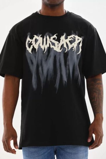 Unisex Baskılı Oversize T-Shirt - Siyah resmi