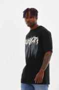 Unisex Baskılı Oversize T-Shirt - Siyah resmi