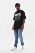 Unisex Baskılı Oversize T-Shirt - Siyah resmi