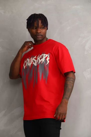 Unisex Baskılı Oversize T-Shirt - Kırmızı resmi