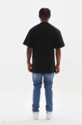 Unisex Kuşgözü Detaylı Baskılı Oversize T-Shirt - Siyah resmi