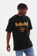 Unisex Kuşgözü Detaylı Baskılı Oversize T-Shirt - Siyah resmi