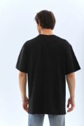 Unisex Oversize Taşlı Bisiklet Yaka T-Shirt - Siyah resmi