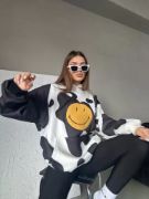 Smiley Face Kapüşonlu Sweatshirt - Siyah resmi