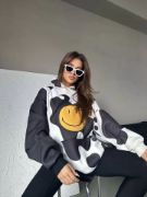 Smiley Face Kapüşonlu Sweatshirt - Siyah resmi
