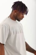 Unisex Oversize Taşlı Bisiklet Yaka T-Shirt - Gri resmi