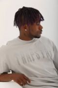 Unisex Oversize Taşlı Bisiklet Yaka T-Shirt - Gri resmi