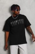 Unisex Oversize Taşlı Bisiklet Yaka T-Shirt - Siyah resmi