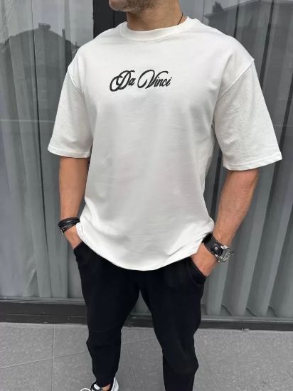 Unisex Baskılı Oversize T-Shirt - Beyaz resmi