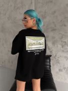 Unisex Baskılı Oversize T-Shirt - Siyah resmi