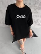 Unisex Baskılı Oversize T-Shirt - Siyah resmi