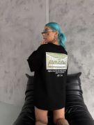 Unisex Baskılı Oversize T-Shirt - Siyah resmi