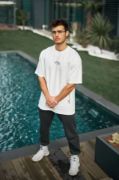 Unisex Baskılı Oversize T-Shirt - Beyaz resmi