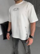 Unisex Baskılı Oversize T-Shirt - Beyaz resmi