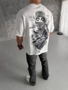 Unisex Baskılı Oversize T-Shirt - Beyaz resmi