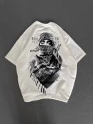 Unisex Baskılı Oversize T-Shirt - Beyaz resmi