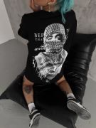 Unisex Baskılı Oversize T-Shirt - Siyah resmi